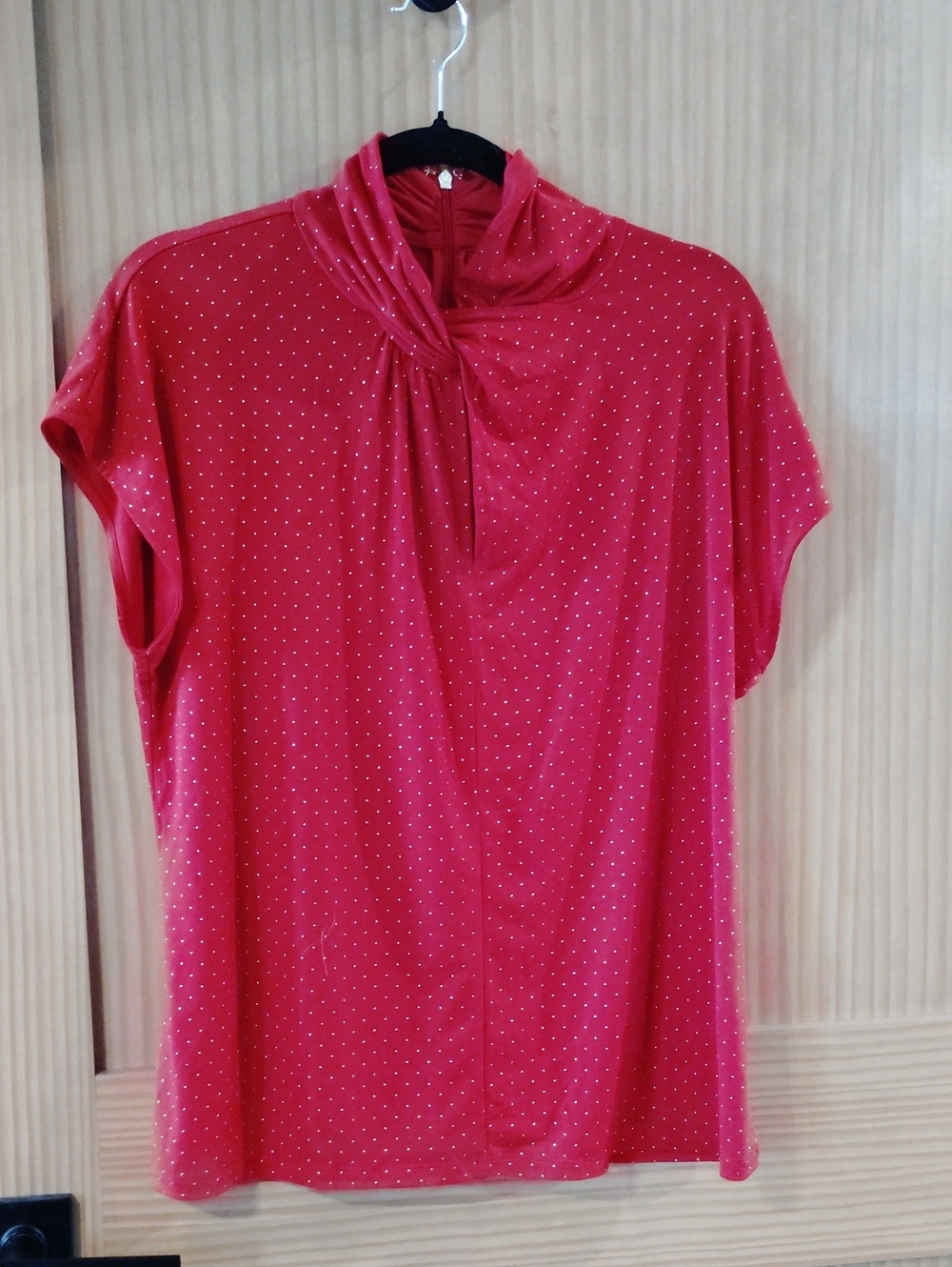 XL Michael Kors Red Polka Dot Twist-Neck Short Sleeve Top